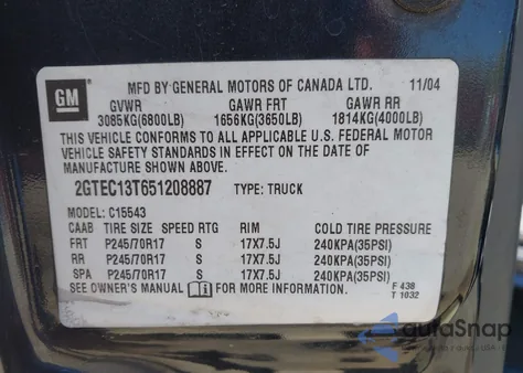 2005 GMC Sierra 1500 Sle z USA, uszkodzony, nr VIN 2GTEC13T651208887